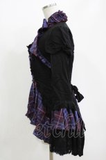 画像2: MARBLE / チェックフリル姫袖ブラウス  黒×紫 H-26-05-13-043-GO-BL-AK-ZH (2)