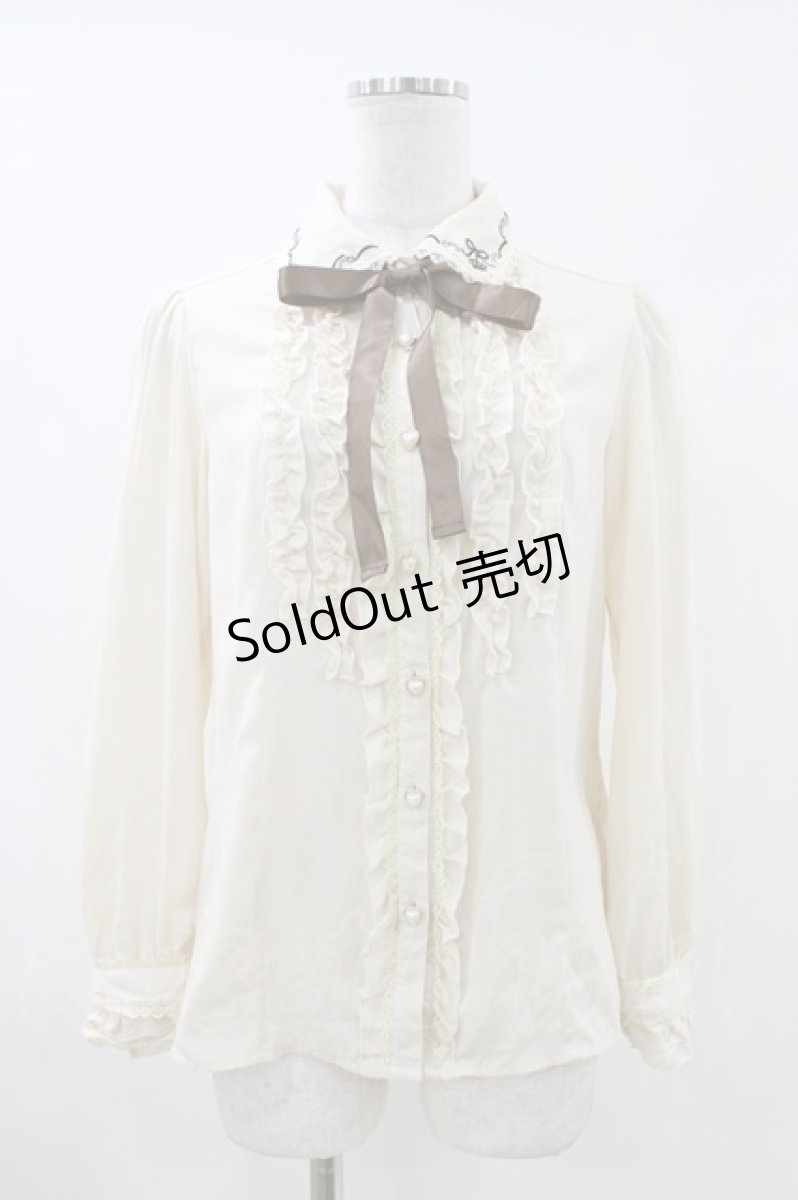 画像1: axes femme / ハートリボン刺繍ブラウス M 生成り/ブラウン H-26-05-13-1051-AX-BL-NS-ZH (1)