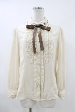 画像1: axes femme / ハートリボン刺繍ブラウス M 生成り/ブラウン H-26-05-13-1051-AX-BL-NS-ZH (1)
