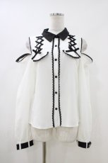 画像1: DearMyLove / オフショルジップレースアップブラウス M 白/ブラック H-26-05-13-1054-EL-BL-NS-ZH (1)