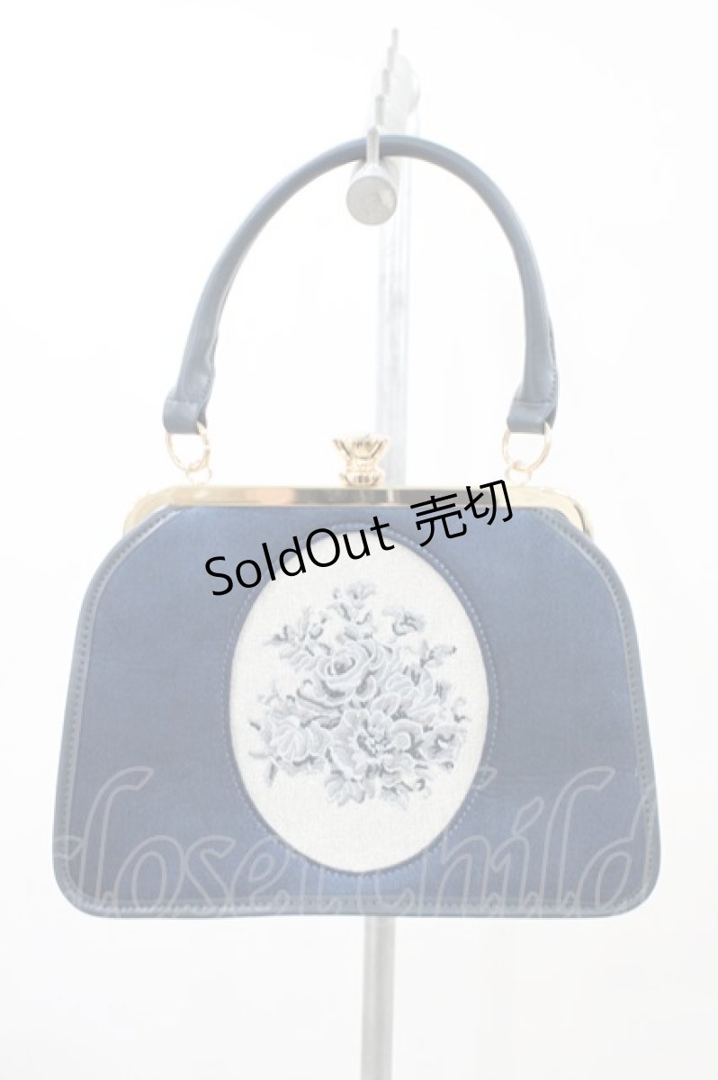 画像1: an another angelus / フレームローズ刺繍別珍がま口バッグ 高さ18cm幅24cmマチ7cm BLUE GREEN H-26-05-13-1002-CA-BG-NS-ZH (1)