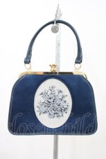 画像1: an another angelus / フレームローズ刺繍別珍がま口バッグ 高さ18cm幅24cmマチ7cm BLUE GREEN H-26-05-13-1002-CA-BG-NS-ZH (1)