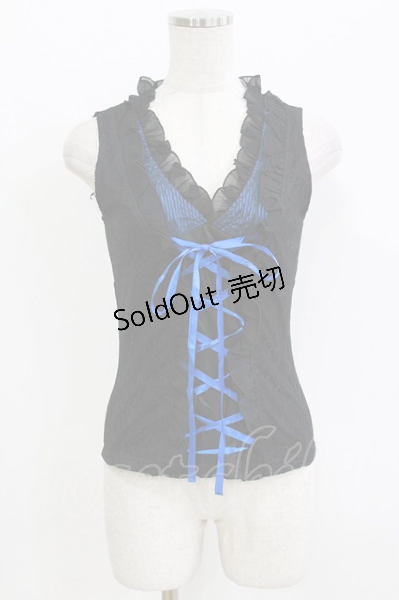 画像1: h.Jelly HONEY / レースアップノースリーブトップス  黒×青 H-26-05-13-066-HN-TO-AK-ZH (1)