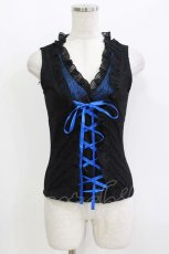 画像1: h.Jelly HONEY / レースアップノースリーブトップス  黒×青 H-26-05-13-066-HN-TO-AK-ZH (1)