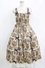 画像1: metamorphose / 【プラスサイズ】ゴブランブーケ シャーリングティアードミディアムジャンパースカート プラスサイズ 茶系 H-26-05-16-005-ME-OP-NS-ZH (1)