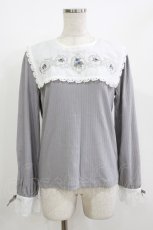 画像1: axes femme / 薔薇刺繍入襟セットトップス Free グレー H-26-05-16-055-AX-TO-NS-ZH (1)