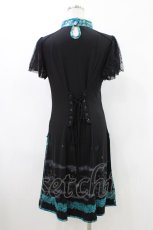 画像2: Ozz oneste / チャイナレース袖ワンピース  黒×ターコイズ H-26-05-17-1037-OO-OP-AK-ZH (2)