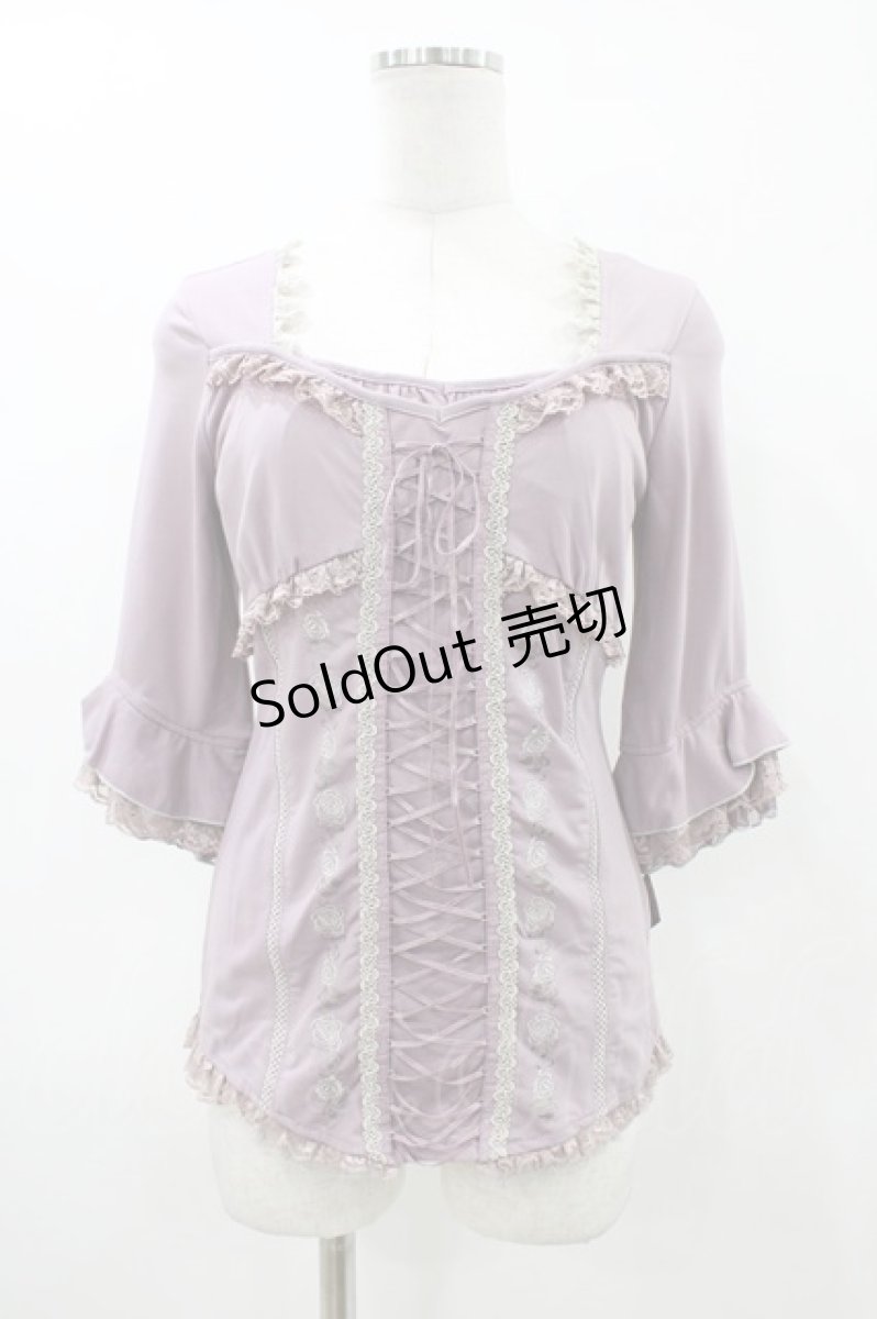 画像1: Ozz Croce / 薔薇刺繍編み上げ半袖トップス  ローズ H-26-05-17-1055-OO-TO-AK-ZH (1)