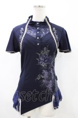 画像1: Ozz oneste / ハイネックプリントトップス  紺 H-26-05-17-1057-OO-TO-AK-ZH (1)