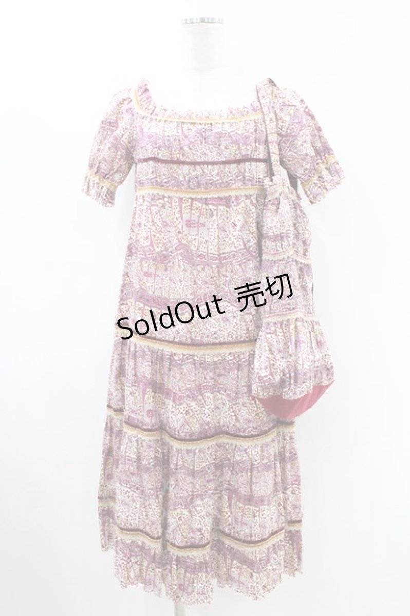 画像1: Jane Marple Dans Le Salon / 総柄リバティティアードワンピース+トートバッグ M ボルドー H-26-05-17-1022-JM-OP-KB-ZH (1)