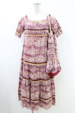 画像1: Jane Marple Dans Le Salon / 総柄リバティティアードワンピース+トートバッグ M ボルドー H-26-05-17-1022-JM-OP-KB-ZH (1)