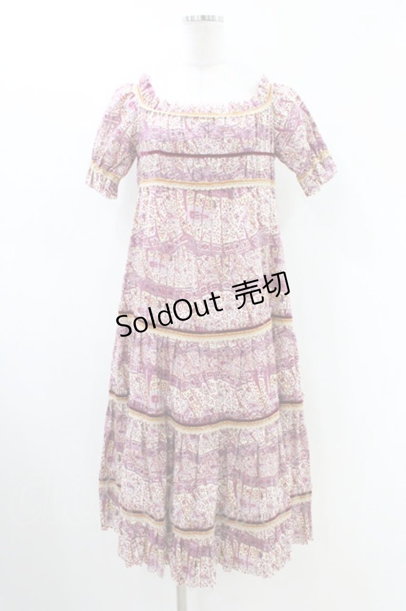 画像2: Jane Marple Dans Le Salon / 総柄リバティティアードワンピース+トートバッグ M ボルドー H-26-05-17-1022-JM-OP-KB-ZH (2)