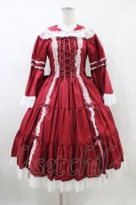 画像1: metamorphose / 無地ラッセルレースつき姫袖ワンピース サイズ1 エンジ/オフ白 H-26-05-18-1021-ME-OP-NS-ZH (1)