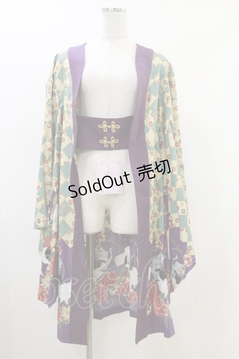 画像1: metamorphose / 百花繚乱〜まほろばの舞〜着物風羽織り Free 緑青×紫 H-26-05-18-035-ME-JA-NS-ZH (1)