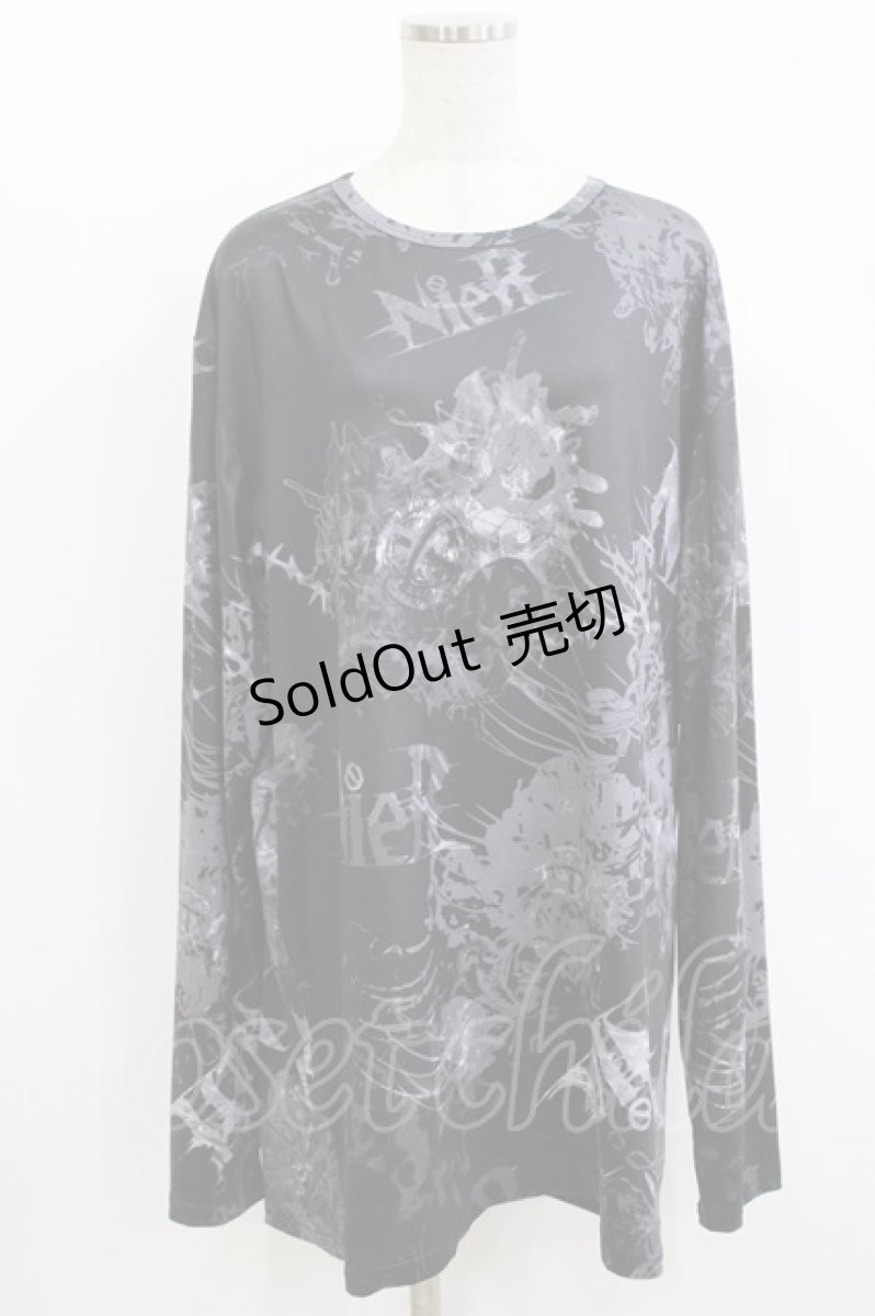 画像1: NieR Clothing / プリントLONG CUTSEW  ブラック×グレー H-26-05-19-031-PU-TO-KB-ZH (1)
