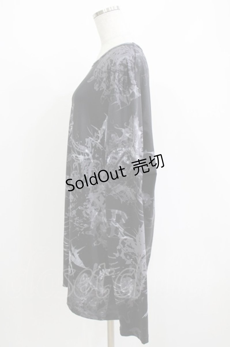 画像2: NieR Clothing / プリントLONG CUTSEW  ブラック×グレー H-26-05-19-031-PU-TO-KB-ZH (2)