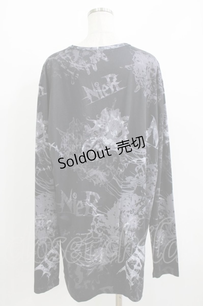 画像3: NieR Clothing / プリントLONG CUTSEW  ブラック×グレー H-26-05-19-031-PU-TO-KB-ZH (3)