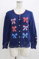 画像1: Jane Marple / リボンモチーフの編み込みカーディガン M ブルー H-26-05-19-024-JM-TO-AK-ZH (1)