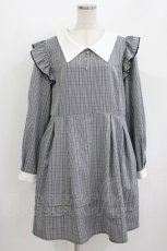 画像1: DearMyLove / 配色角襟フリルタックワンピース 4L/ショート丈 ブラックチェック H-26-05-20-029-LO-OP-NS-ZH (1)