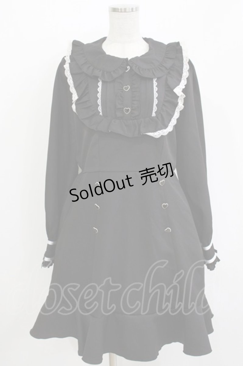 画像1: DearMyLove / ヨークフリルハートビジューリボンフレアワンピース 3L ブラック H-26-05-20-030-GO-OP-NS-ZH (1)