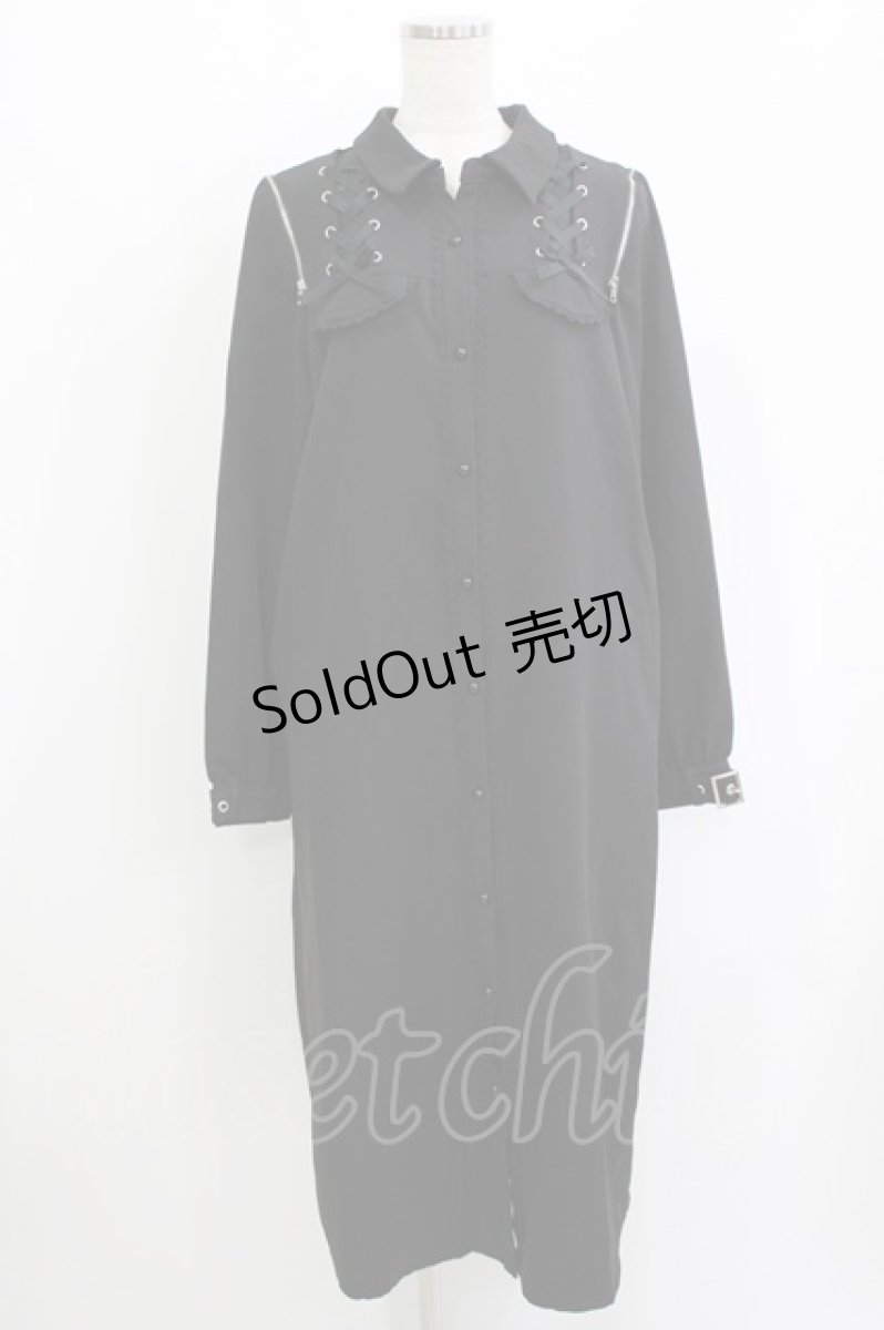 画像1: DearMyLove / レースアップ オフショルジップワンピース LL/ロング ブラック H-26-05-20-033-GO-BL-NS-ZH (1)