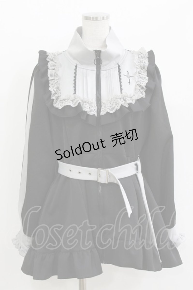 画像1: DearMyLove / 十字架刺繍フリルシスタージャージワンピース 3L/チュニック丈 ブラック/グレー H-26-05-20-036-GO-OP-NS-ZH (1)
