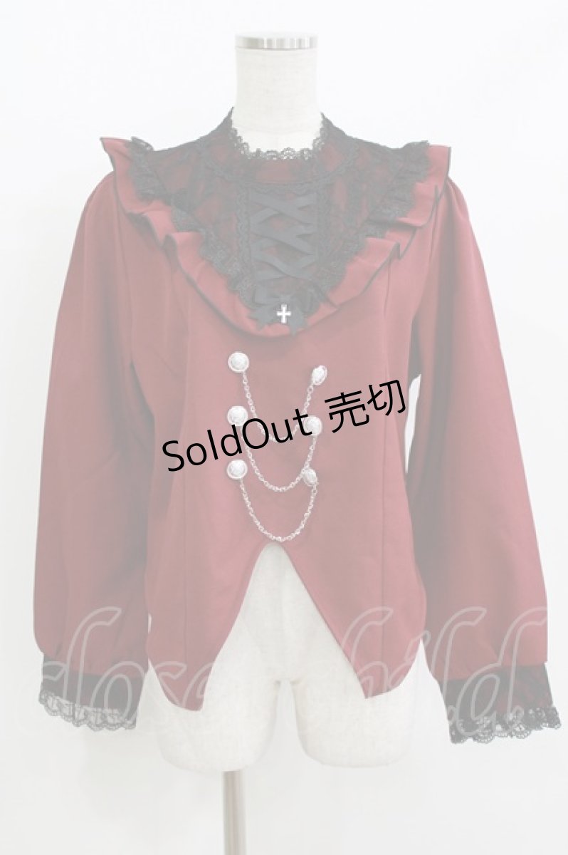 画像1: DearMyLove / レースアップVヨークフリルブラウス 3L ボルドー H-26-05-20-049-GO-BL-NS-ZH (1)