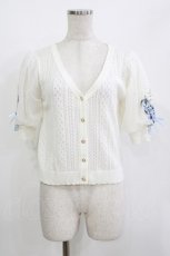 画像1: axes femme / すずらん刺繍半袖ニットカーディガン M 白 H-26-05-20-062-AX-TO-NS-ZH (1)