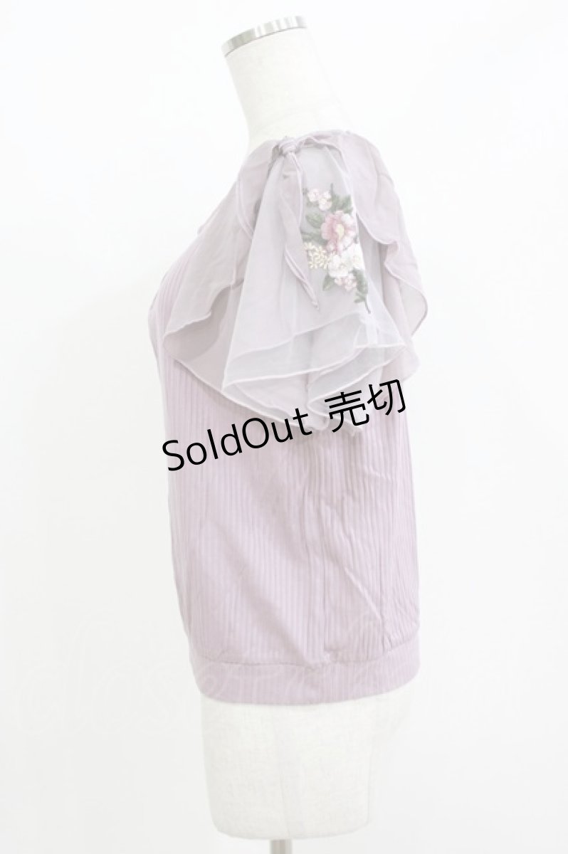 画像2: axes femme / チュール刺繍フレア袖リブプルオーバー M パープル H-26-05-20-067-AX-TO-NS-ZH (2)