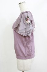 画像2: axes femme / チュール刺繍フレア袖リブプルオーバー M パープル H-26-05-20-067-AX-TO-NS-ZH (2)