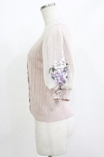 画像2: axes femme / すずらん刺繍半袖ニットカーディガン M ピンク H-26-05-20-068-AX-TO-NS-ZH (2)