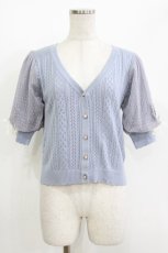画像1: axes femme / すずらん刺繍半袖ニットカーディガン M ブルー H-26-05-20-069-AX-TO-NS-ZH (1)