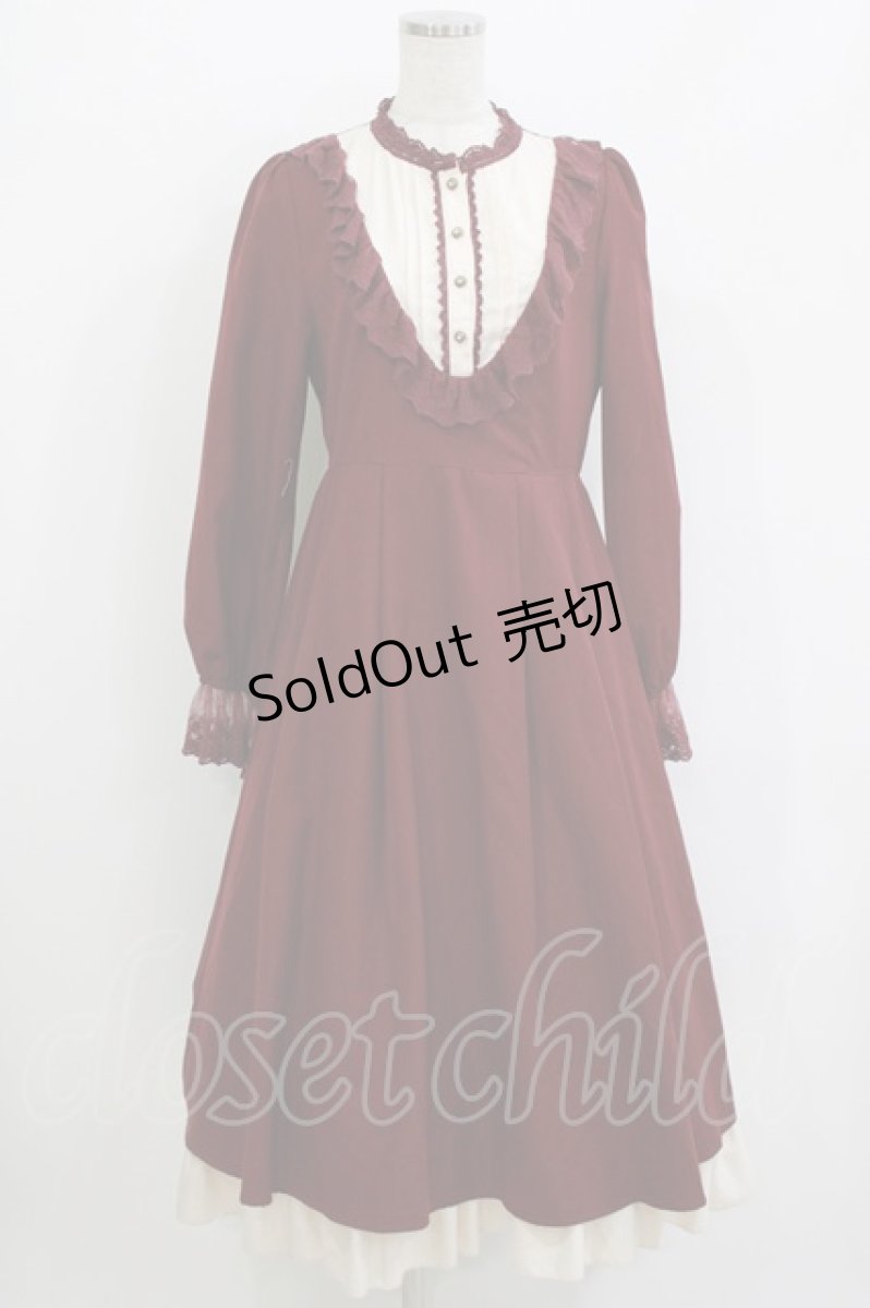 画像1: axes femme / ブローチ付ブロッキングワンピース M ワイン H-26-05-20-008-AX-OP-NS-ZH (1)