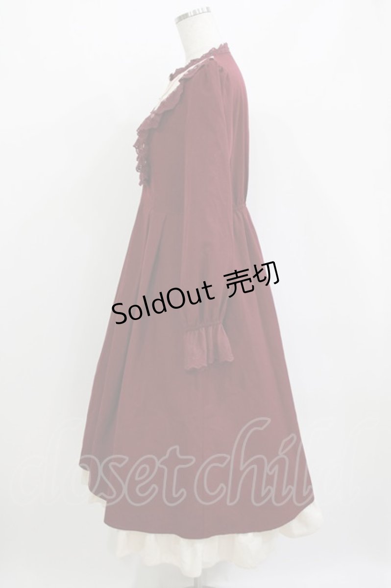 画像2: axes femme / ブローチ付ブロッキングワンピース M ワイン H-26-05-20-008-AX-OP-NS-ZH (2)