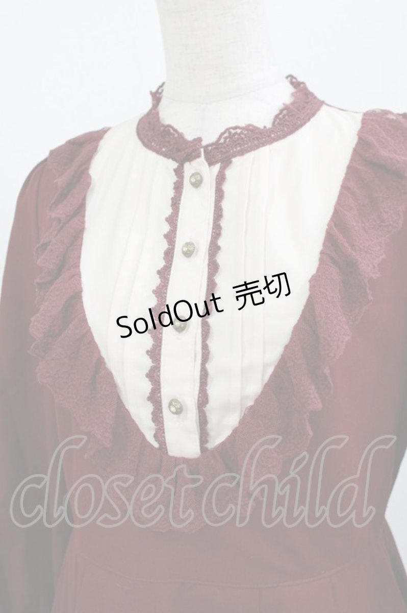 画像4: axes femme / ブローチ付ブロッキングワンピース M ワイン H-26-05-20-008-AX-OP-NS-ZH (4)