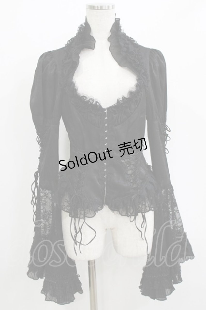 画像1: PUNK RAVE / Gothic Lace-Up Victorian Blouse with Bell Sleeves S 黒 H-26-05-21-043-PU-TO-AK-ZH (1)