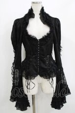 画像1: PUNK RAVE / Gothic Lace-Up Victorian Blouse with Bell Sleeves S 黒 H-26-05-21-043-PU-TO-AK-ZH (1)