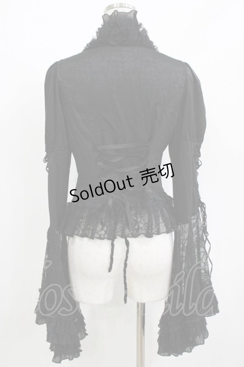 画像3: PUNK RAVE / Gothic Lace-Up Victorian Blouse with Bell Sleeves S 黒 H-26-05-21-043-PU-TO-AK-ZH (3)