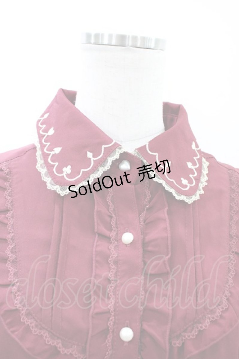 画像3: axes femme / トランプ刺繍フリルブラウス M ワイン H-26-05-23-1060-AX-BL-NS-ZH (3)