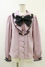 画像1: Secret Honey / ラッフルギャザー長袖ブラウス M ピンク/ブラック H-26-05-24-007-CA-BL-NS-ZH (1)