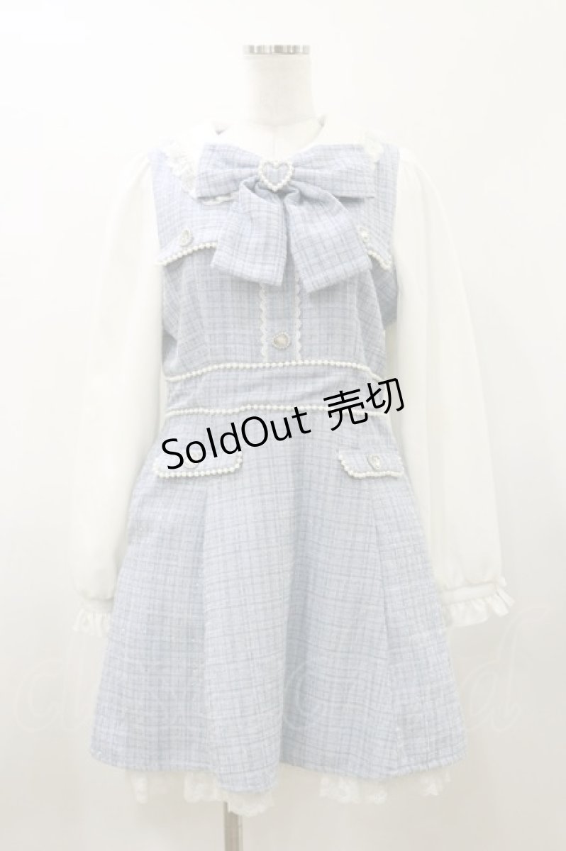 画像1: DearMyLove / ハートパールお嬢様ツイードワンピース L サックス H-26-05-24-063-GO-OP-NS-ZH (1)