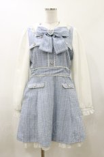 画像1: DearMyLove / ハートパールお嬢様ツイードワンピース L サックス H-26-05-24-063-GO-OP-NS-ZH (1)