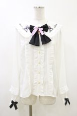 画像1: Amavel / Magical Ribbonフリルブラウス Free 白/ブラック H-26-05-24-008-CA-BL-NS-ZH (1)