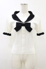画像1: evelyn / リボンアイレットニット Free 白/ブラック H-26-05-24-014-LO-TO-NS-ZH (1)