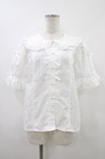 画像1: Chalmiere / トーションレース丸襟半袖ブラウス M 白 H-26-05-25-1053-0-BL-NS-ZH (1)