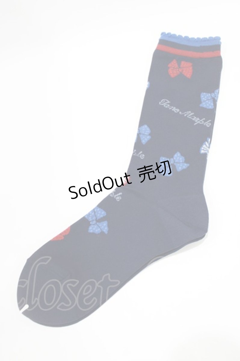 画像1: Jane Marple / Anniversary ribbonsクルーソックス  navy H-26-05-25-065-JM-ZA-KB-ZH (1)