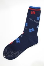 画像1: Jane Marple / Anniversary ribbonsクルーソックス  navy H-26-05-25-065-JM-ZA-KB-ZH (1)