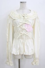 画像1: metamorphose / 【プラスサイズ】丸襟シャーリング長袖ブラウス プラスサイズ アイボリー H-26-05-26-039-ME-BL-NS-ZH (1)