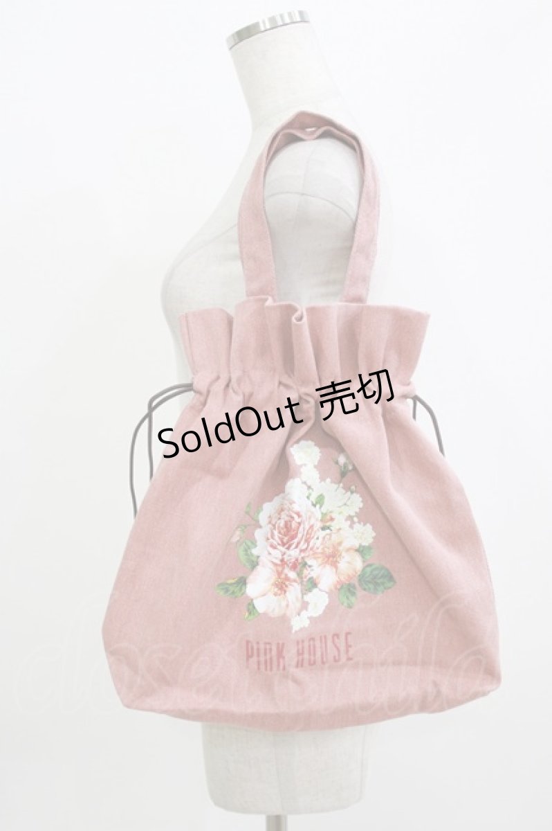 画像1: PINK HOUSE / English Roseデニム巾着バッグ ヨコ40×タテ37×マチ10cm ピンク H-26-05-26-059-LO-BG-NS-ZH (1)