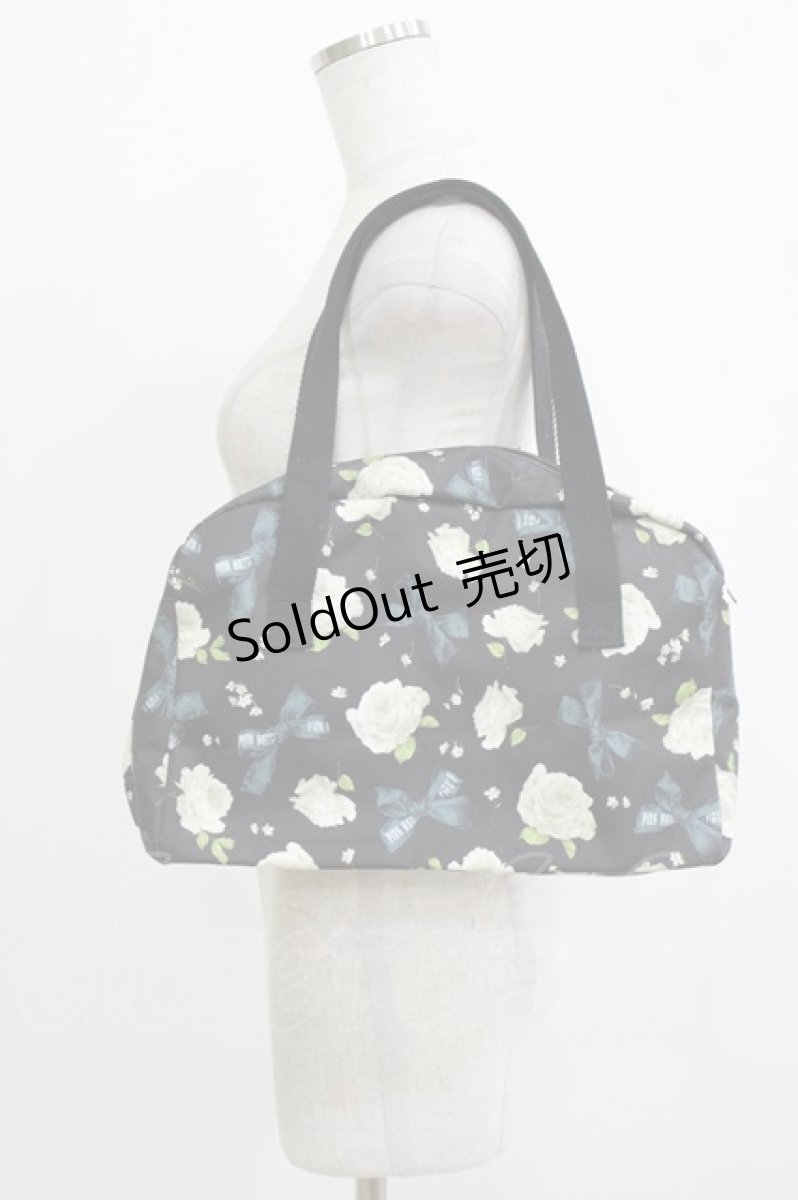画像2: PINK HOUSE / バラ&リボン柄黒ボストンバッグ 縦21×横32×マチ13cm ブラック H-26-05-26-060-LO-BG-NS-ZH (2)